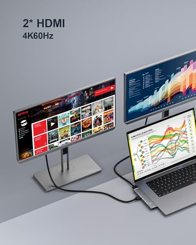 NXPGKEA USB C Hub for MacBook, USB-C Hub 8-in-2, 2 HDMI 4K 60Hz, 2 USB A Data Ports microSD SD Card Reader for MacBook Pro 13 Inch, MacBook Air M1 M2 M3 iPad Dell XPS, Lenovo Thinkpad, HP Laptops - Image 4