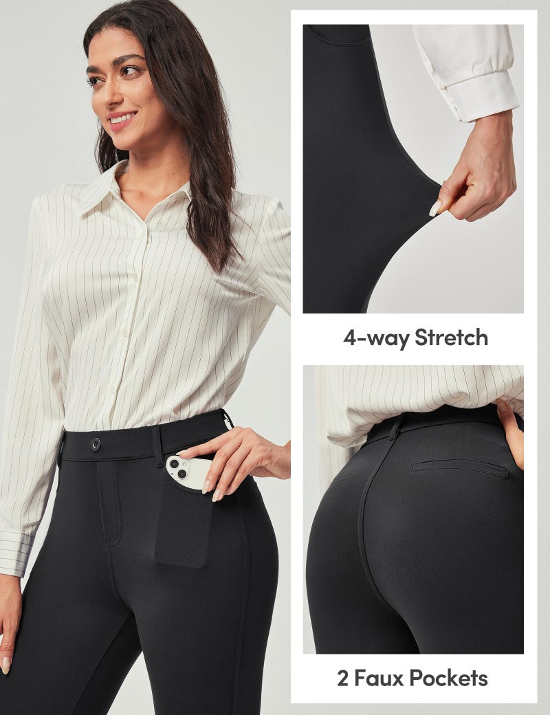 IUGA Stretchy Work Pants for Women Pull on Dress Pants for Women High Waisted Business Casual Outfits with 2 Pockets Black - Image 4