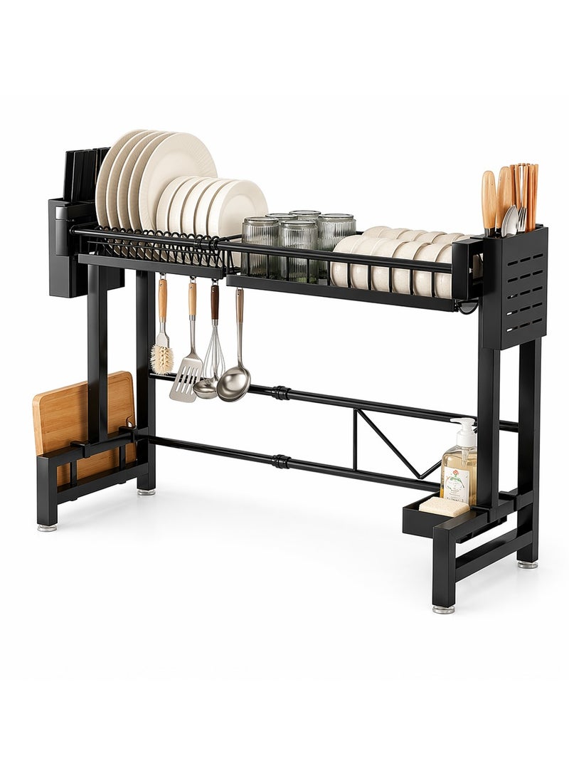 Yolu 2 Tiers Adjustable Over The Sink Dish Drying Rack, Expandable Kitchen Sink Rack, Heavy Duty Thickened Metal Frame Kitchen Shelf, Multi-Functional Storage with Knife, Cutting Board & Utensil Holder - Image 1