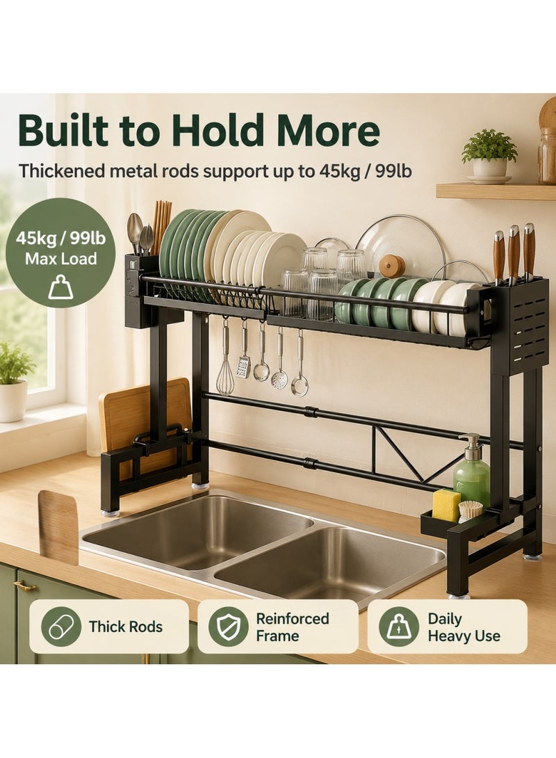 Yolu 2 Tiers Adjustable Over The Sink Dish Drying Rack, Expandable Kitchen Sink Rack, Heavy Duty Thickened Metal Frame Kitchen Shelf, Multi-Functional Storage with Knife, Cutting Board & Utensil Holder - Image 5