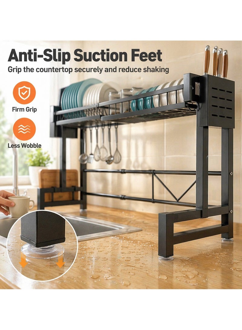 Yolu 2 Tiers Adjustable Over The Sink Dish Drying Rack, Expandable Kitchen Sink Rack, Heavy Duty Thickened Metal Frame Kitchen Shelf, Multi-Functional Storage with Knife, Cutting Board & Utensil Holder - Image 4