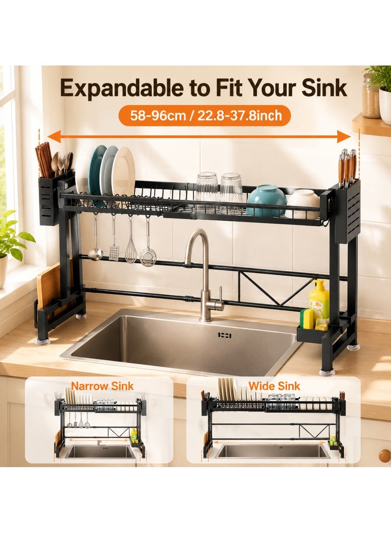 Yolu 2 Tiers Adjustable Over The Sink Dish Drying Rack, Expandable Kitchen Sink Rack, Heavy Duty Thickened Metal Frame Kitchen Shelf, Multi-Functional Storage with Knife, Cutting Board & Utensil Holder - Image 3