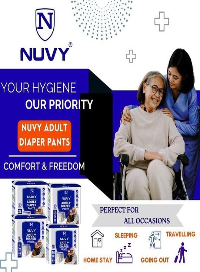 Nuvy Adult Diaper Pant L (Waist Size -34" to 58") 10 Units, 12Hours Leak Proof Protection, Odour Free - Image 3