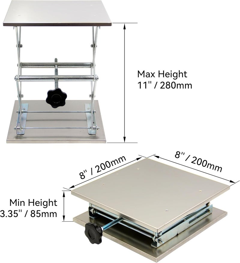 HFS (R) 8x8" Stainless Steel Lab Jack Lift Table Scissor Stand Platform Max. Height 10" Load 15kg/33lbs - Image 3
