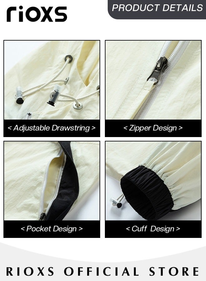 ريوكس سترة بغطاء رأس للحماية من أشعة الشمس للجنسين، سترات بغطاء رأس خفيفة الوزن وسريعة الجفاف ومزودة بسحاب كامل وجيوب بسحاب، قمصان قابلة للتنفس للحماية من أشعة الشمس، قميص شمسي غير رسمي بأكمام طويلة للصيد والمشي لمسافات طويلة وسترة خارجية للركض وركوب الدراجات والمشي لمسافات - Image 3