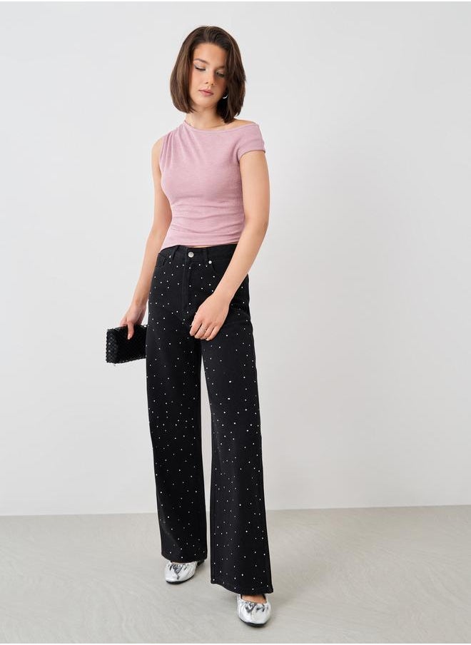 Take Two Take Two Solid One Shoulder Asymmetric Hem Knitted Top  - Image 2