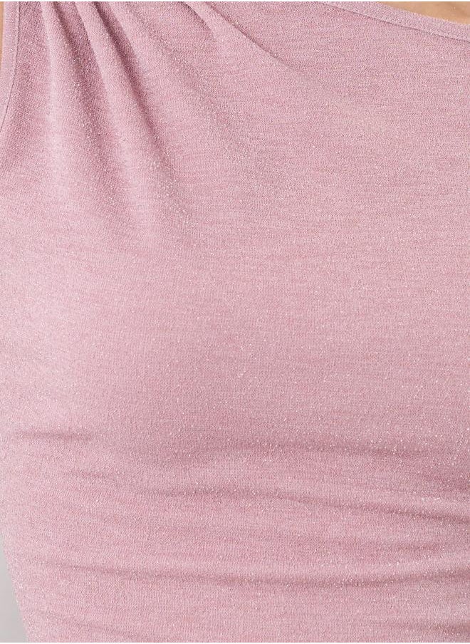 Take Two Take Two Solid One Shoulder Asymmetric Hem Knitted Top  - Image 4