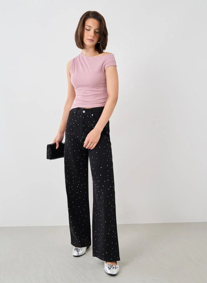 Take Two Take Two Solid One Shoulder Asymmetric Hem Knitted Top