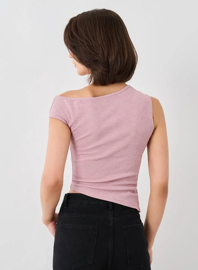 Take Two Take Two Solid One Shoulder Asymmetric Hem Knitted Top