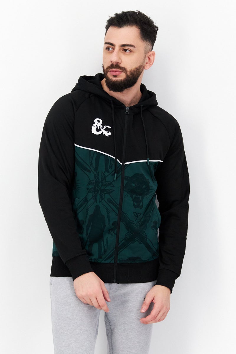 DIFUZED Men Hooded Long Sleeve Graphic Print Sweatshirt, Black - Image 1