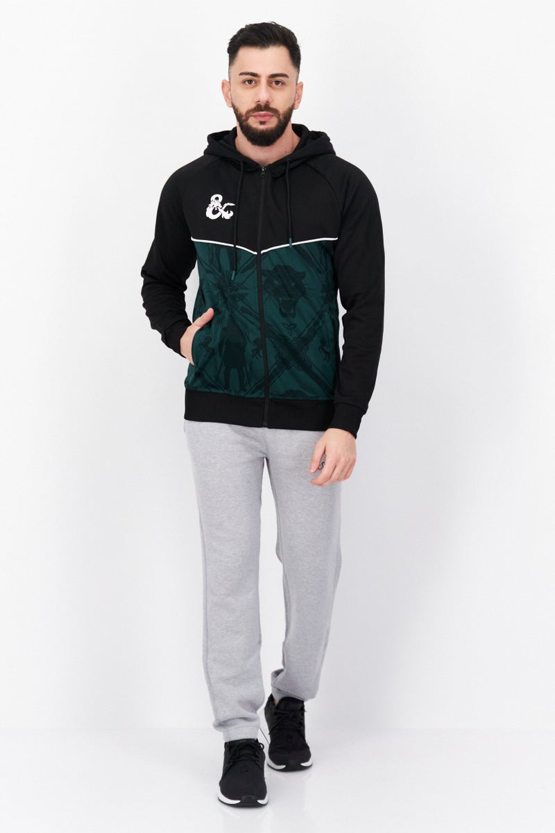 DIFUZED Men Hooded Long Sleeve Graphic Print Sweatshirt, Black - Image 3