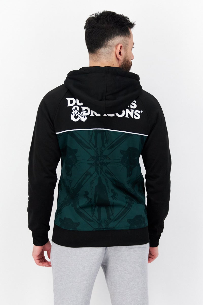 DIFUZED Men Hooded Long Sleeve Graphic Print Sweatshirt, Black - Image 2