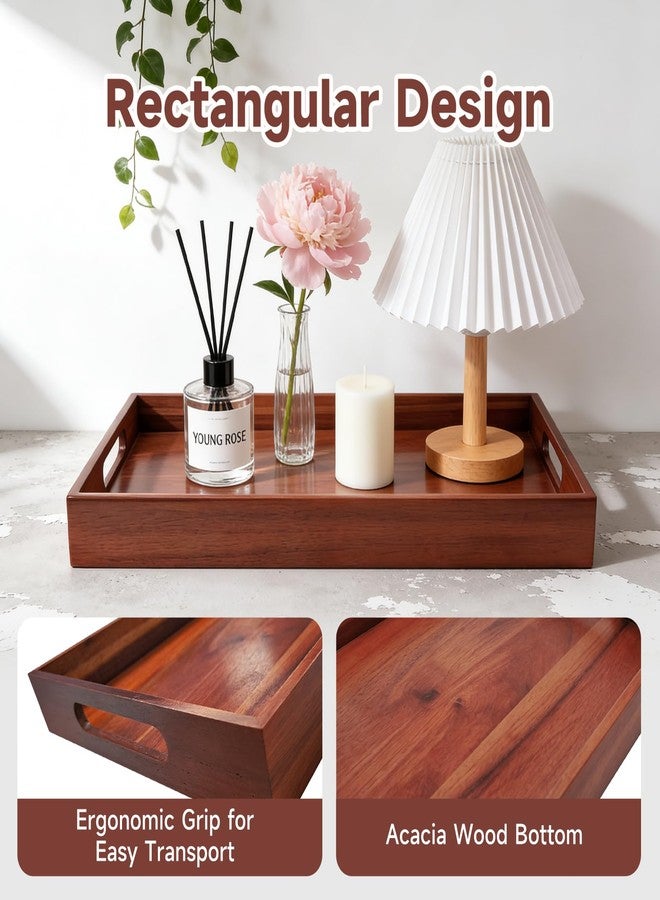 KISENG Acacia Wood Serving Tray with Handles, 17 x 12 Inch Large Wooden Tray for Food & Drinks, Coffee Table, Ottoman, Breakfast in Bed - Includes Free Leather Mat - Image 4