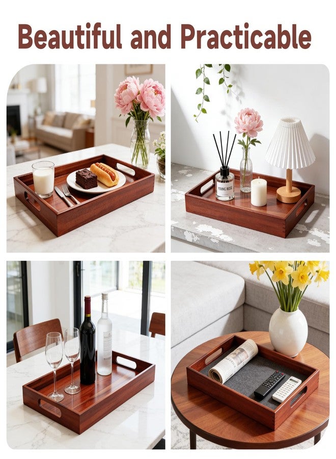 KISENG Acacia Wood Serving Tray with Handles, 17 x 12 Inch Large Wooden Tray for Food & Drinks, Coffee Table, Ottoman, Breakfast in Bed - Includes Free Leather Mat - Image 5