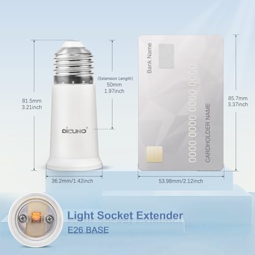 DiCUNO E26 Socket Extender, E26 to E26 Standard Medium Base Lamp Bulb Socket Adapter of 5CM/1.97 Inch Extension, Max 200W Light Bulb Extender 2 Pcs - Image 3