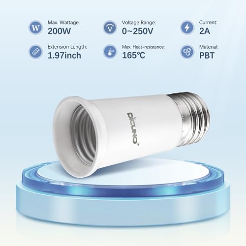 DiCUNO E26 Socket Extender, E26 to E26 Standard Medium Base Lamp Bulb Socket Adapter of 5CM/1.97 Inch Extension, Max 200W Light Bulb Extender 2 Pcs - Image 2