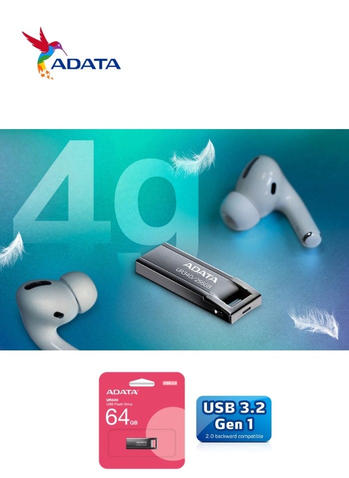 ADATA - UR340 64GB USB 3.2 Flash Drive Lightweight Waterproof | Metal | Fast Data Transfer - Image 1