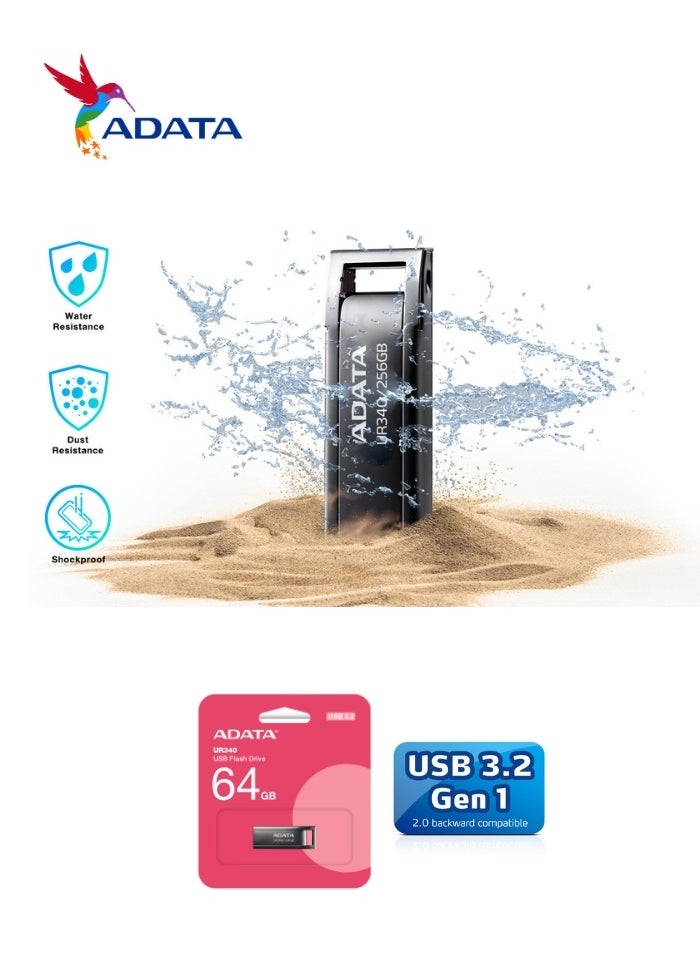 ADATA - UR340 64GB USB 3.2 Flash Drive Lightweight Waterproof | Metal | Fast Data Transfer - Image 1