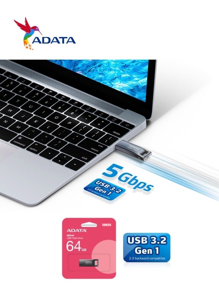 ADATA - UR340 64GB USB 3.2 Flash Drive Lightweight Waterproof | Metal | Fast Data Transfer - Image 1