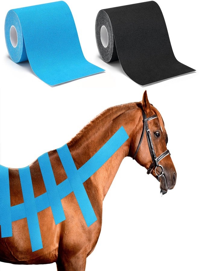 Burbell 2 Pcs Equine Kinesiology Tape for Horses or Dogs Veterinary Horse Tape Black Blue 4 Inch Equine and Canine Adhesive Uncut Roll for Vet Adhesive Animal Pets Wrap Bandages - Image 1
