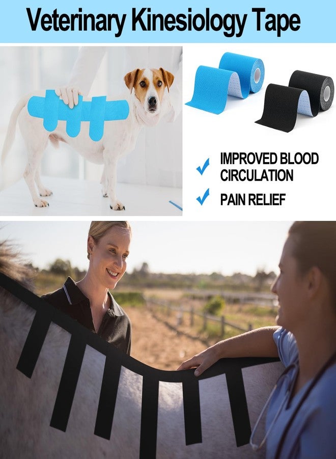 Burbell 2 Pcs Equine Kinesiology Tape for Horses or Dogs Veterinary Horse Tape Black Blue 4 Inch Equine and Canine Adhesive Uncut Roll for Vet Adhesive Animal Pets Wrap Bandages - Image 4