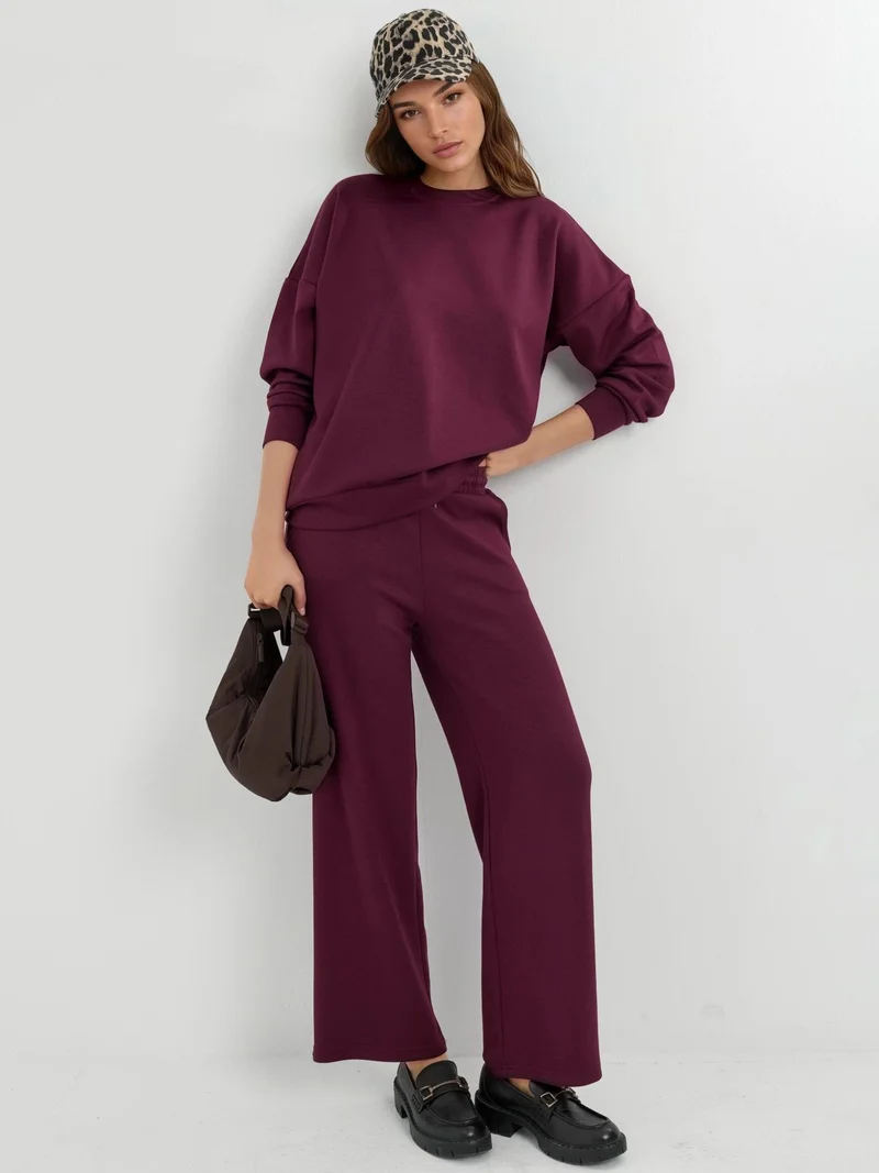 HICCUP Modal Touch Crew Neck Sweatshirt & Wide Leg Pants Two-Piece Set Bersan Collection