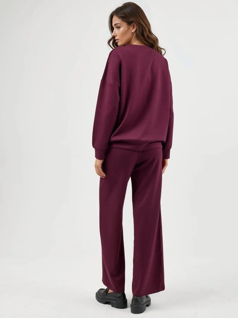 HICCUP Modal Touch Crew Neck Sweatshirt & Wide Leg Pants Two-Piece Set Bersan Collection