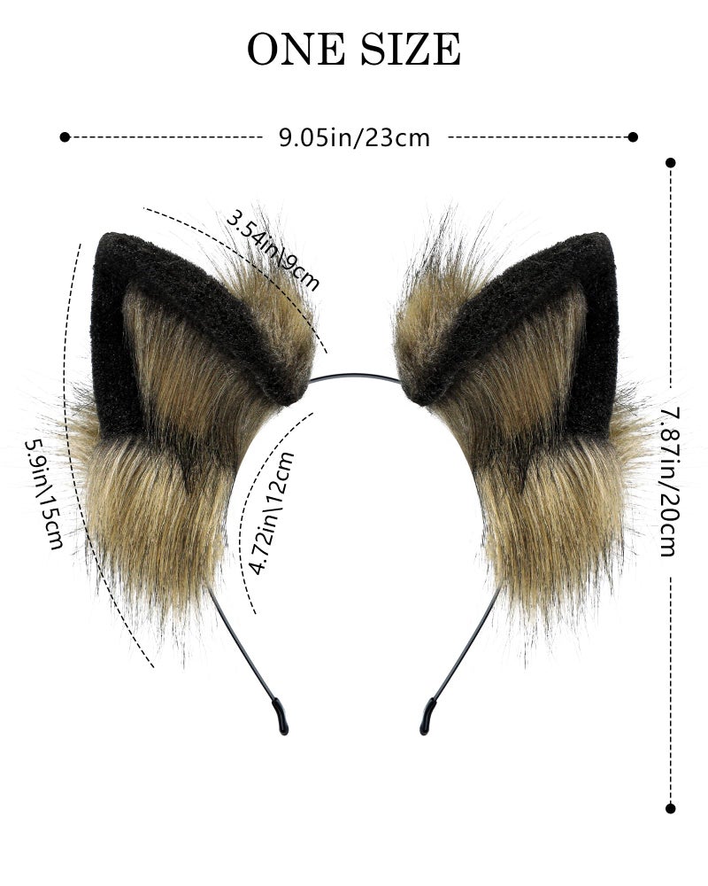 BNLIDES Handmade Fur Fox Wolf Cat Ears Headwear Women Men Cosplay Costume Party Cute Head Accessories for Halloween (Khaki Black) - Image 3