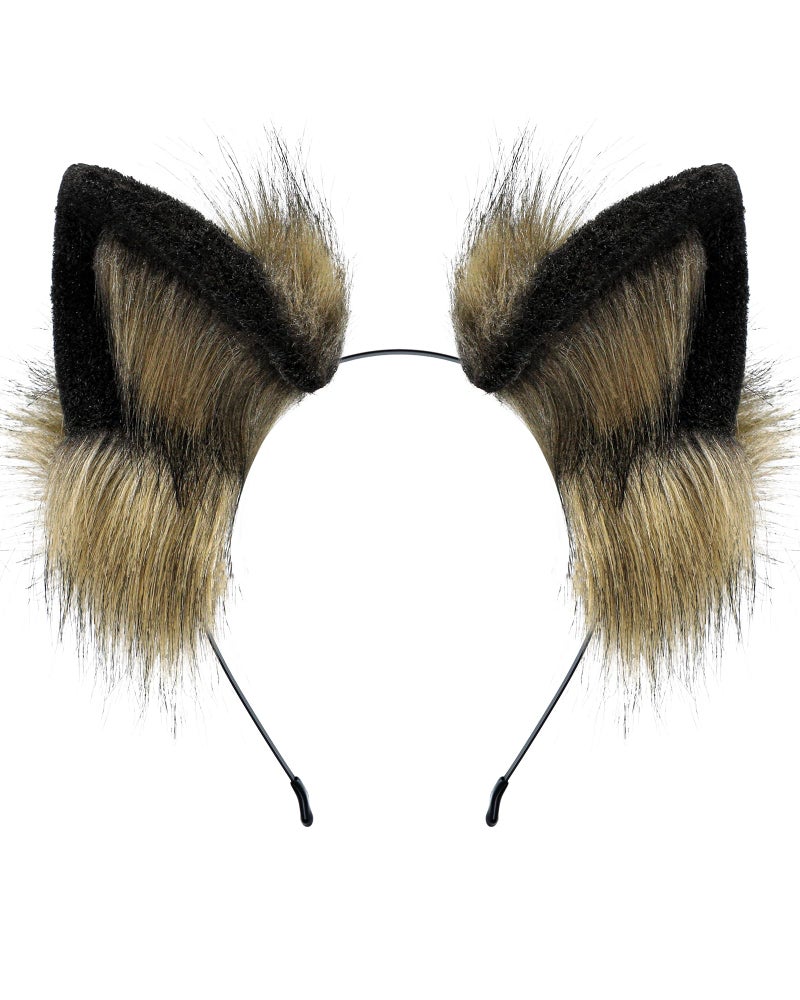 BNLIDES Handmade Fur Fox Wolf Cat Ears Headwear Women Men Cosplay Costume Party Cute Head Accessories for Halloween (Khaki Black) - Image 1
