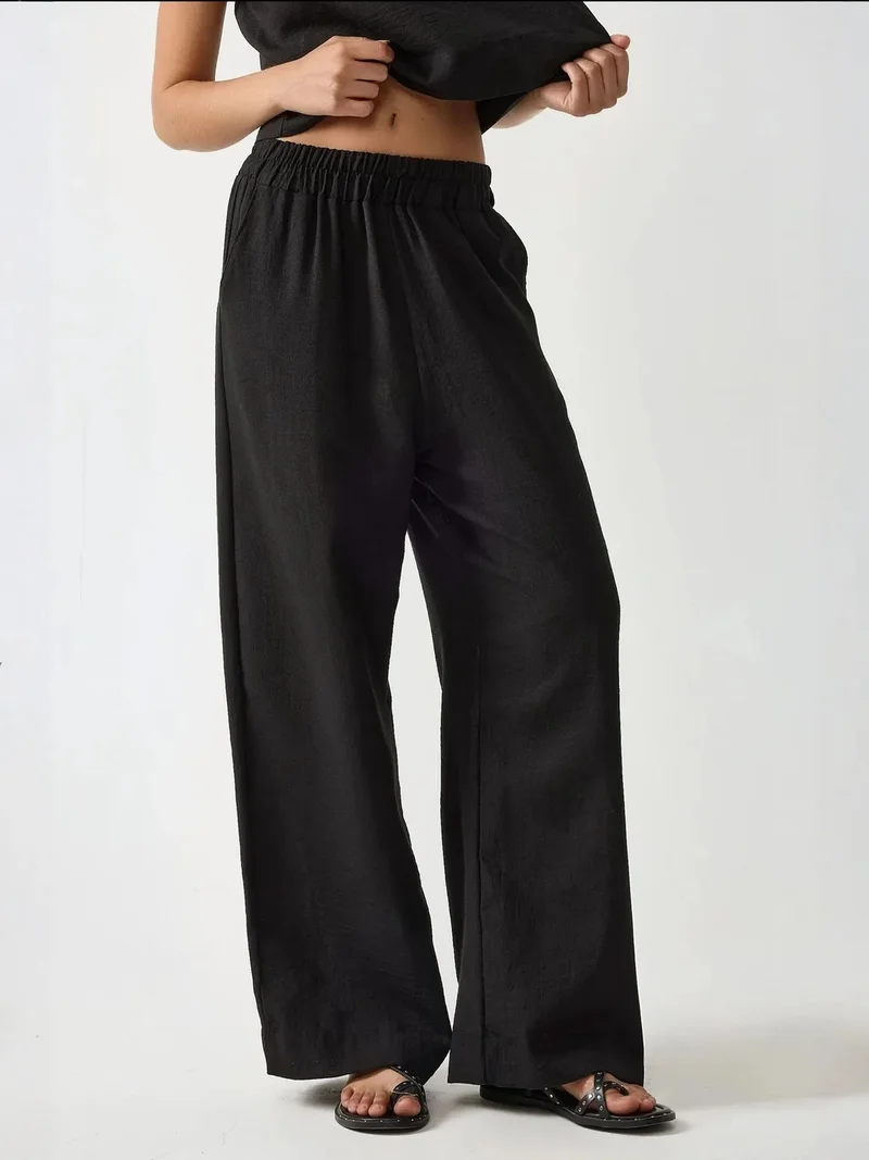 HICCUP Black Linen Feel Blouse & Elastic Waist Pants Two-Piece Coord Set for Women | Best Price UAE
