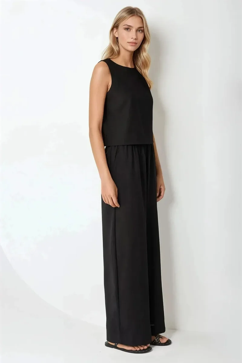 Hiccup Linen Feel Blouse & Elastic Waist Pants Two-Piece Coord Set