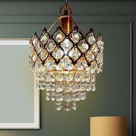 Ewings 160mm Crystal Pendant Chandelier for Ceiling | Luxury Hanging Light for Living Room, Dining Room, Hall | Antique Brass Finish with K9 Crystals | Decorative Jhoomar for Home Decor - Image 1