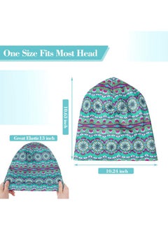 Geyoga 4 Pieces Satin Lined Sleep Cap Double Layer Silk Sleeping Bonnet Slouchy Beanie Slap Hat For Women Curly Hair(Blue Lattice Green Stripe Blue And Pink Navy)  - Image 3