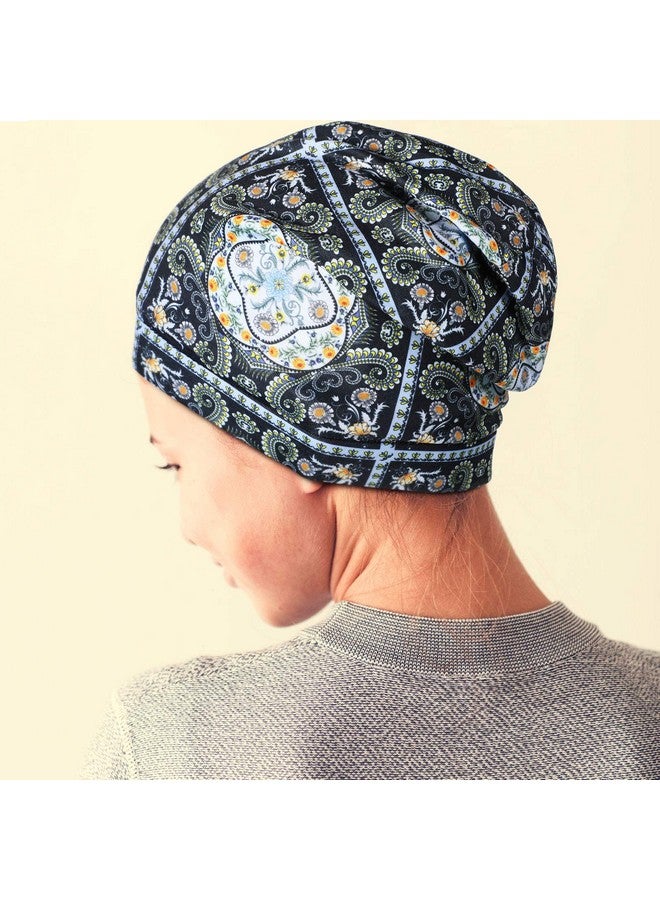 Geyoga 4 Pieces Satin Lined Sleep Cap Double Layer Silk Sleeping Bonnet Slouchy Beanie Slap Hat For Women Curly Hair(Blue Lattice Green Stripe Blue And Pink Navy)  - Image 5