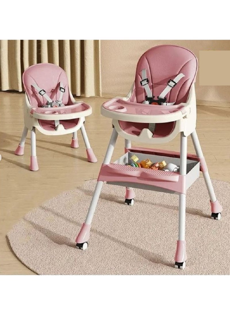 FULL JOY Adjustable Multifunctional Portable Foldable Dining Highchair With Removable Tray-Pink  - Image 1