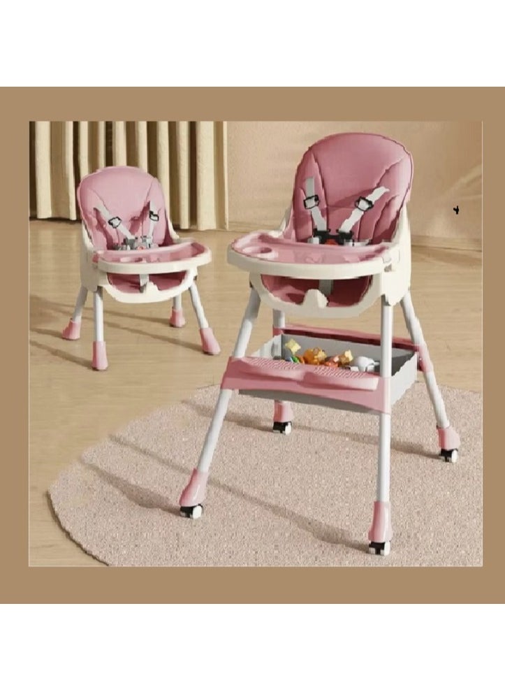 FULL JOY Adjustable Multifunctional Portable Foldable Dining Highchair With Removable Tray-Pink  - Image 3