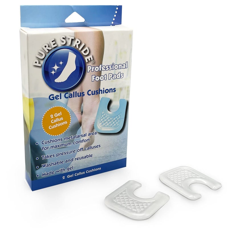 Pure Stride Gel Callus Cushions Professional Foot Pads Reusable U Shaped Pads Callous and Corn Protectors for Feet 2 Pcs Gel Cushion