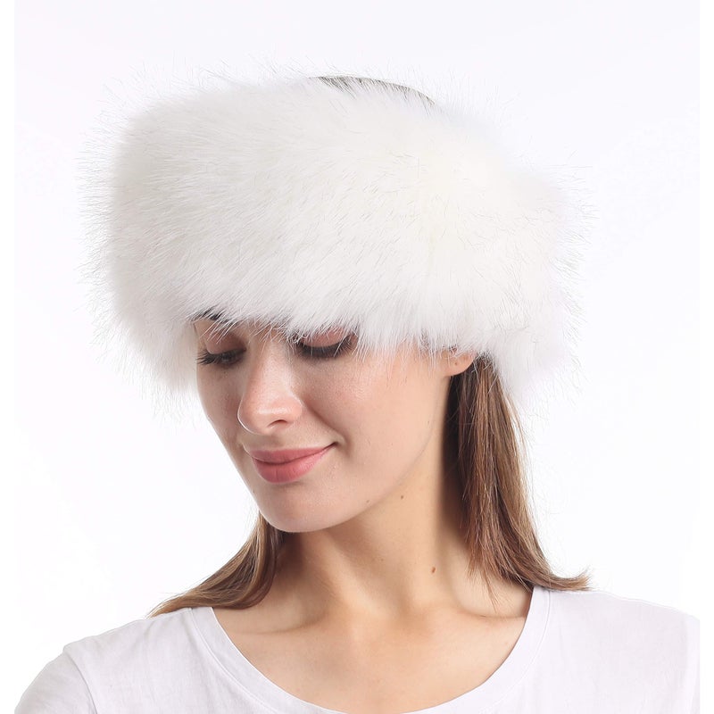 LA CARRIE Faux Fur Headband with Stretch Women's Winter Earwarmer Earmuff (White) - Image 5