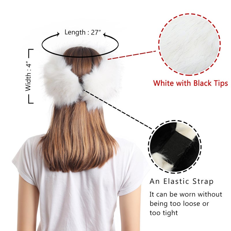 LA CARRIE Faux Fur Headband with Stretch Women's Winter Earwarmer Earmuff (White) - Image 2