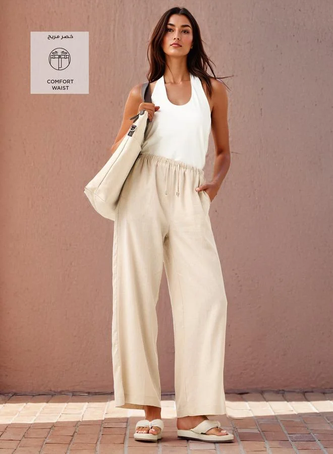 سبلاش فيڤ بنطلون كتان واسع الساق