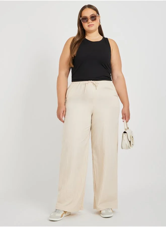 ستايلي Styli Plus Size Wide Leg Trousers with Drawstring