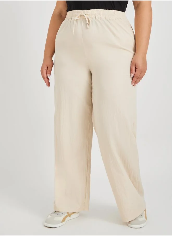 ستايلي Styli Plus Size Wide Leg Trousers with Drawstring