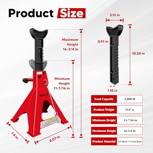 VONLX Car Jack Stands 3 Ton Adjustable Auto Floor Jackstands with Double Locking and Large Foot Base for Lifting SUVS, Heavy Duty Carbon Steel 6,000 lb Capacity 2 Pack - Image 4