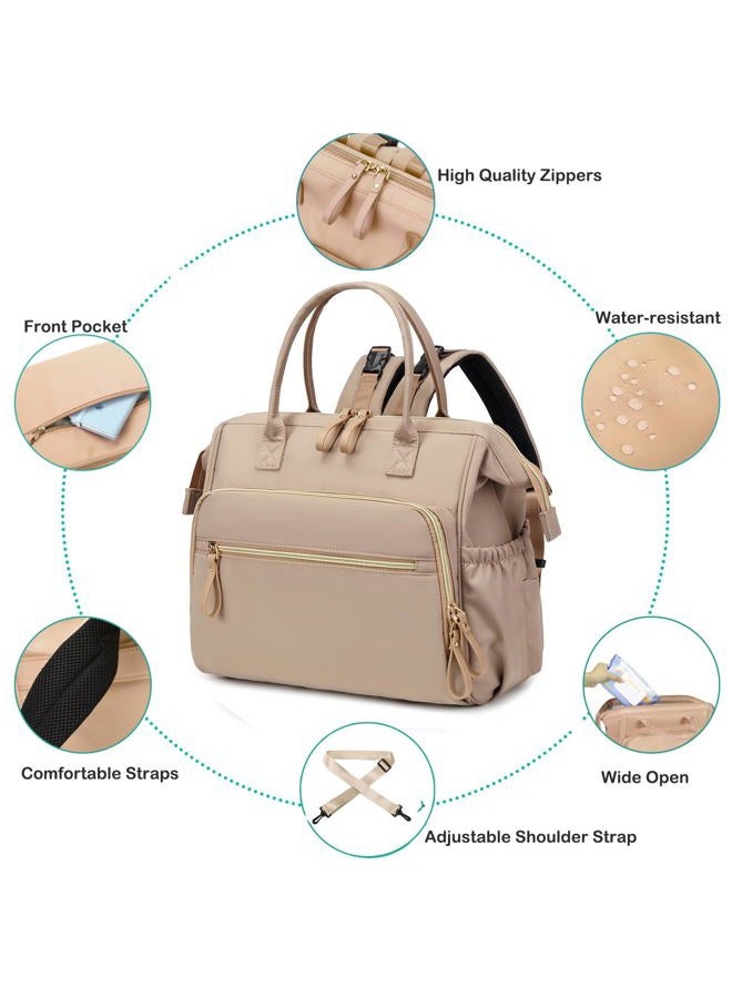 LORADI Large Diaper Bag Tote, 14 Pockets Stylish Baby Bag with Stroller Clips and 3 Insulated Pockets, Baby Shower Essentials(Mocha Mousse, Large) - Image 4