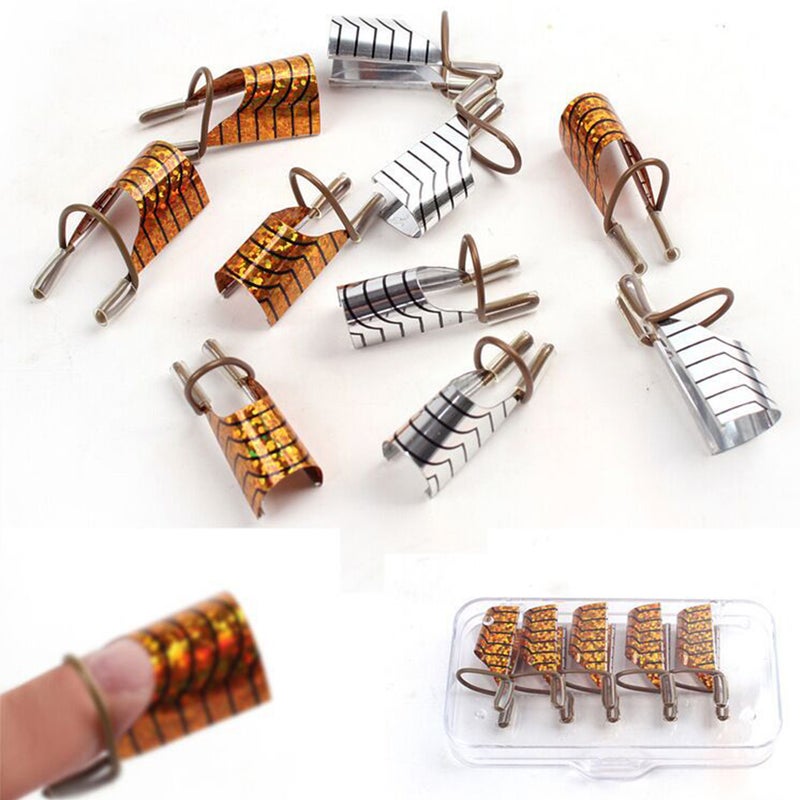 10 pcs of One Box Aluminum Nail Extension Finger Cover Reusable NAIL Art Forms Nail Tools for Manicure Home Salon (Golden) - Image 3