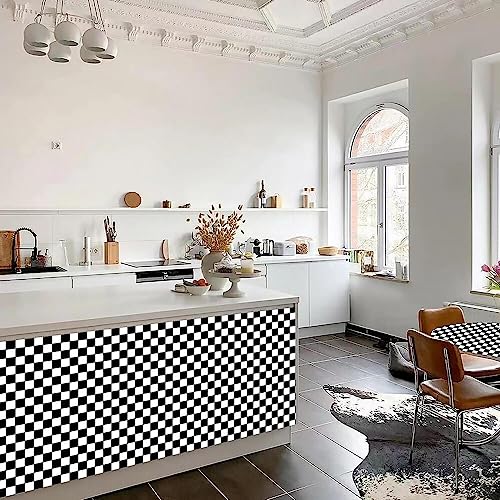 Qianglive Black and White Contact Paper Mosaic Checkered Peel and Stick Wallpaper Lattice Self Adhesive Waterproof Vinyl Roll for Bathroom Kitchen Backsplash Cabinets Shelf Liners Drawers 17.3"x80" - Image 5