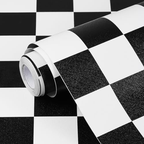Qianglive Black and White Contact Paper Mosaic Checkered Peel and Stick Wallpaper Lattice Self Adhesive Waterproof Vinyl Roll for Bathroom Kitchen Backsplash Cabinets Shelf Liners Drawers 17.3"x80" - Image 1