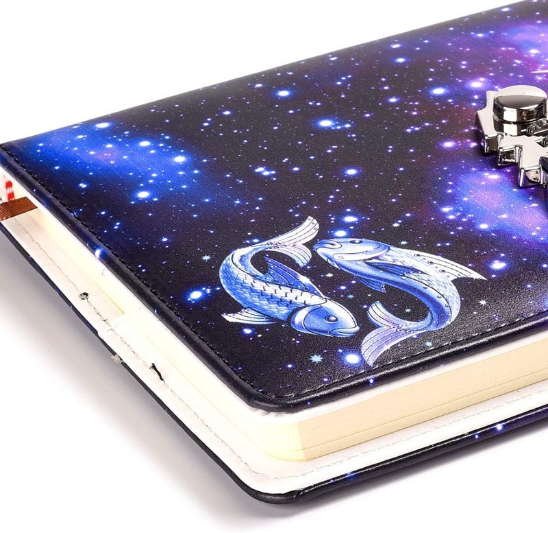 ARRLSDB A5 Creative Password Lock Journal PU Leather Combination Lock Diary Locking Diary Notepad (Pisces) - Image 4