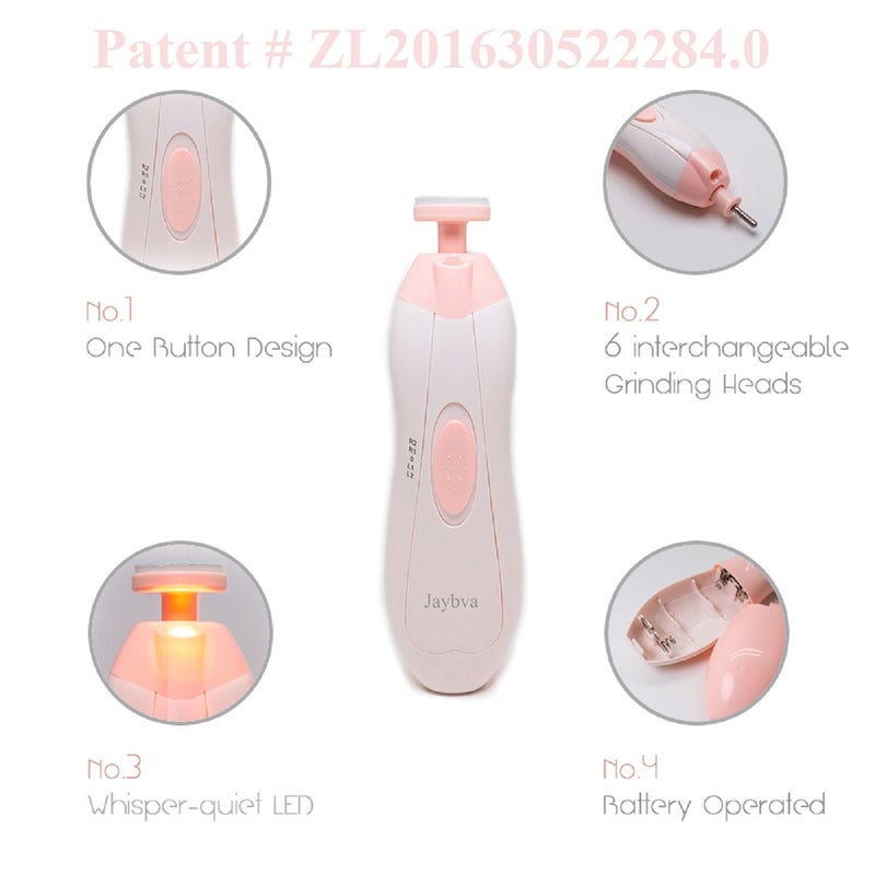 Jaybva Baby Nail File Electric Baby Nail Trimmer - Jaybva Safe Baby Nail Clippers Cutter for Newborn Children Kids with 6 Cushions Pink - Image 2