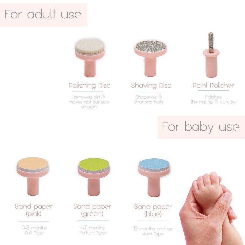 Jaybva Baby Nail File Electric Baby Nail Trimmer - Jaybva Safe Baby Nail Clippers Cutter for Newborn Children Kids with 6 Cushions Pink - Image 3